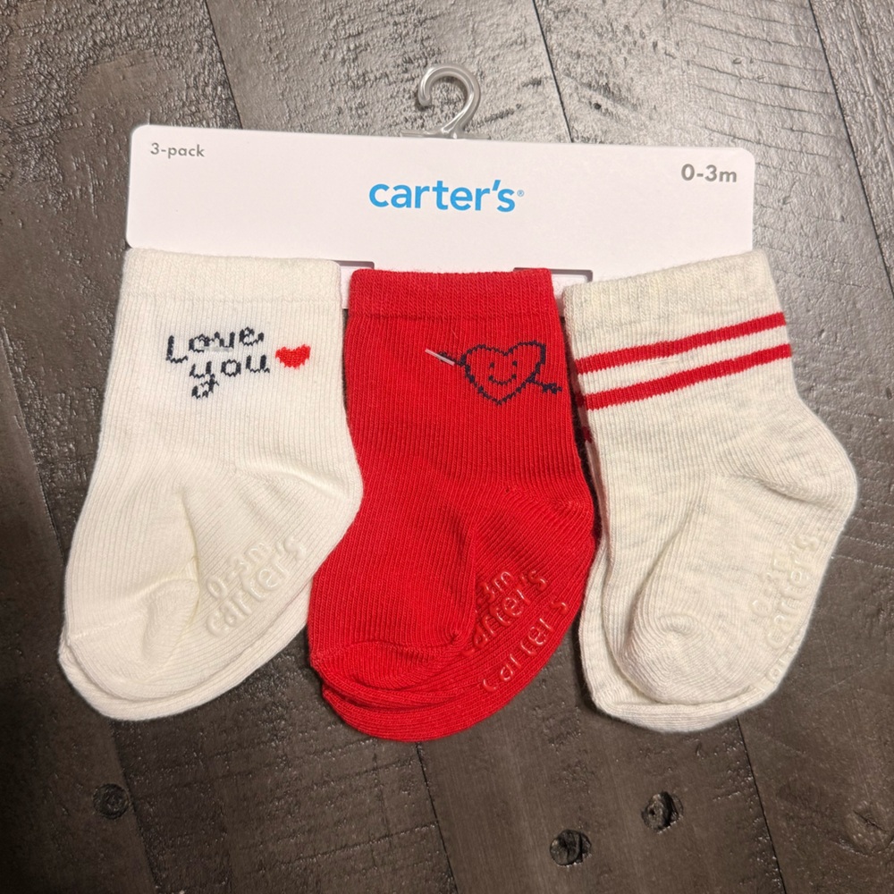 Carter's 3-Pack Baby Socks - Love Valentine 0-3m